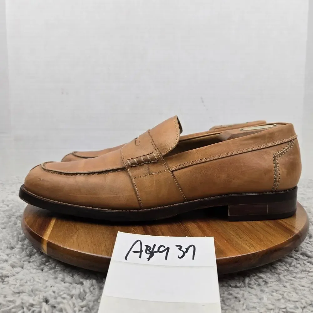 Martin Dingman Mens 12 Tan Brown Leather Casual Split Toe Italy Penny Loafer